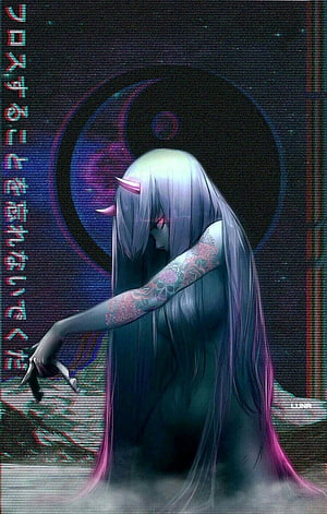 Zero Two from Darling in the Franxx in a moody dark pose with long hair and horns HD phone wallpaper