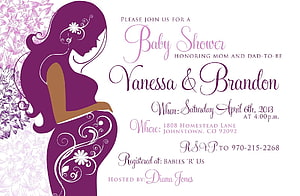 Elegant Purple Floral Baby Shower Invitation Design with Silhouette HD wallpaper