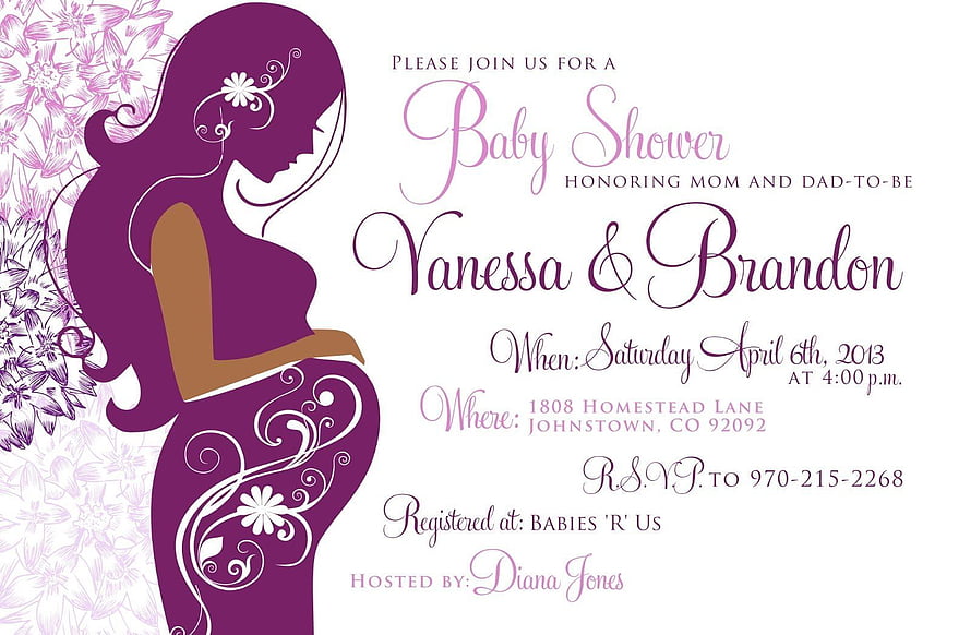 Elegant Purple Floral Baby Shower Invitation Design with Silhouette HD wallpaper