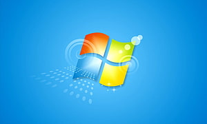 Windows 7 Logo on Blue Background with Bubbles and Sparkles HD wallpaper