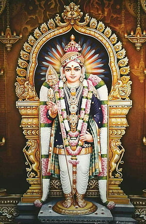 Palani Murugan Raja Alankaram Divine Portrait with Gajamukha and Vel HD phone wallpaper