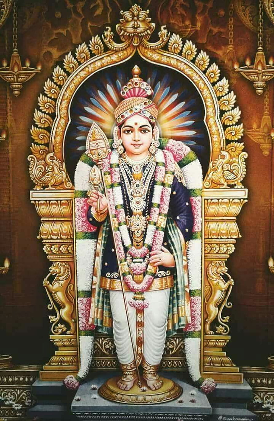 Palani Murugan Raja Alankaram Divine Portrait with Gajamukha and Vel HD phone wallpaper