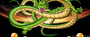 Shenron the Eternal Dragon from Dragon Ball Z Coiled in Space with Dragon Balls HD wallpaper