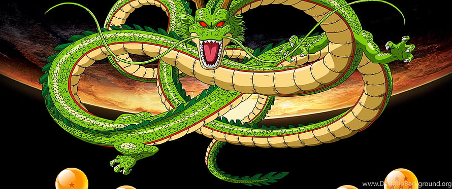 Shenron the Eternal Dragon from Dragon Ball Z Coiled in Space with Dragon Balls HD wallpaper
