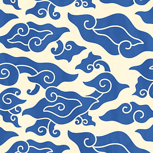 Blue and Cream Megamendung Batik Pattern with Traditional Cloud Motifs HD phone wallpaper