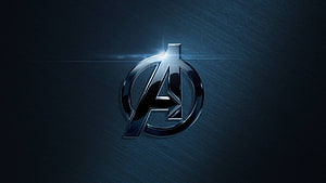 Avengers Metallic Logo on Dark Brushed Steel Background with Lens Flare HD wallpaper