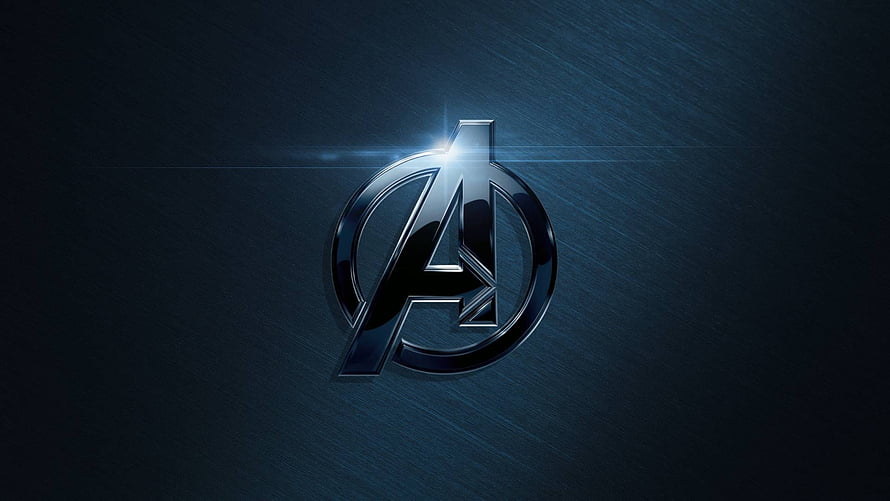 Avengers Metallic Logo on Dark Brushed Steel Background with Lens Flare HD wallpaper