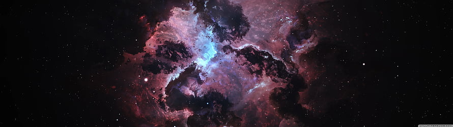Vibrant Cosmic Nebula with Swirling Pink and Blue Gas Clouds in Deep Space HD wallpaper