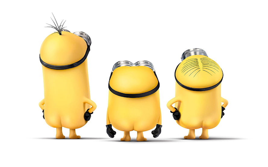 Three Minions Standing With Hands On Hips In 3D Animation Style HD wallpaper
