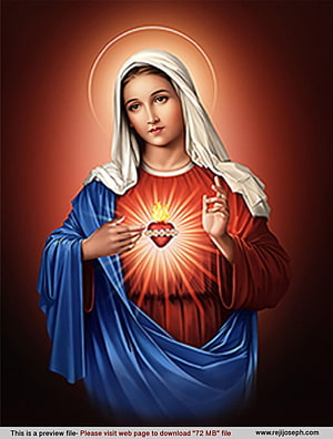 Immaculate Heart of Mary Sacred Religious Artwork with Radiant Flame and Halo HD phone wallpaper