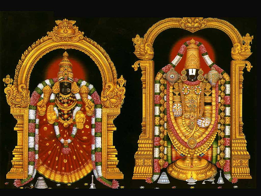 Lord Venkateswara and Perumal Divine Deities in Ornate Golden Temples HD wallpaper