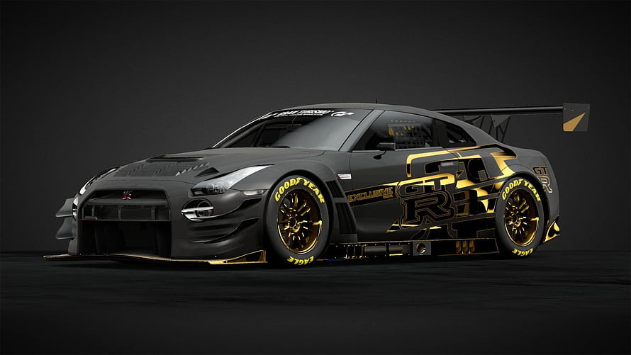 Liberty Walk Nissan GT-R R35 with Gold Livery and Goodyear Tires HD wallpaper