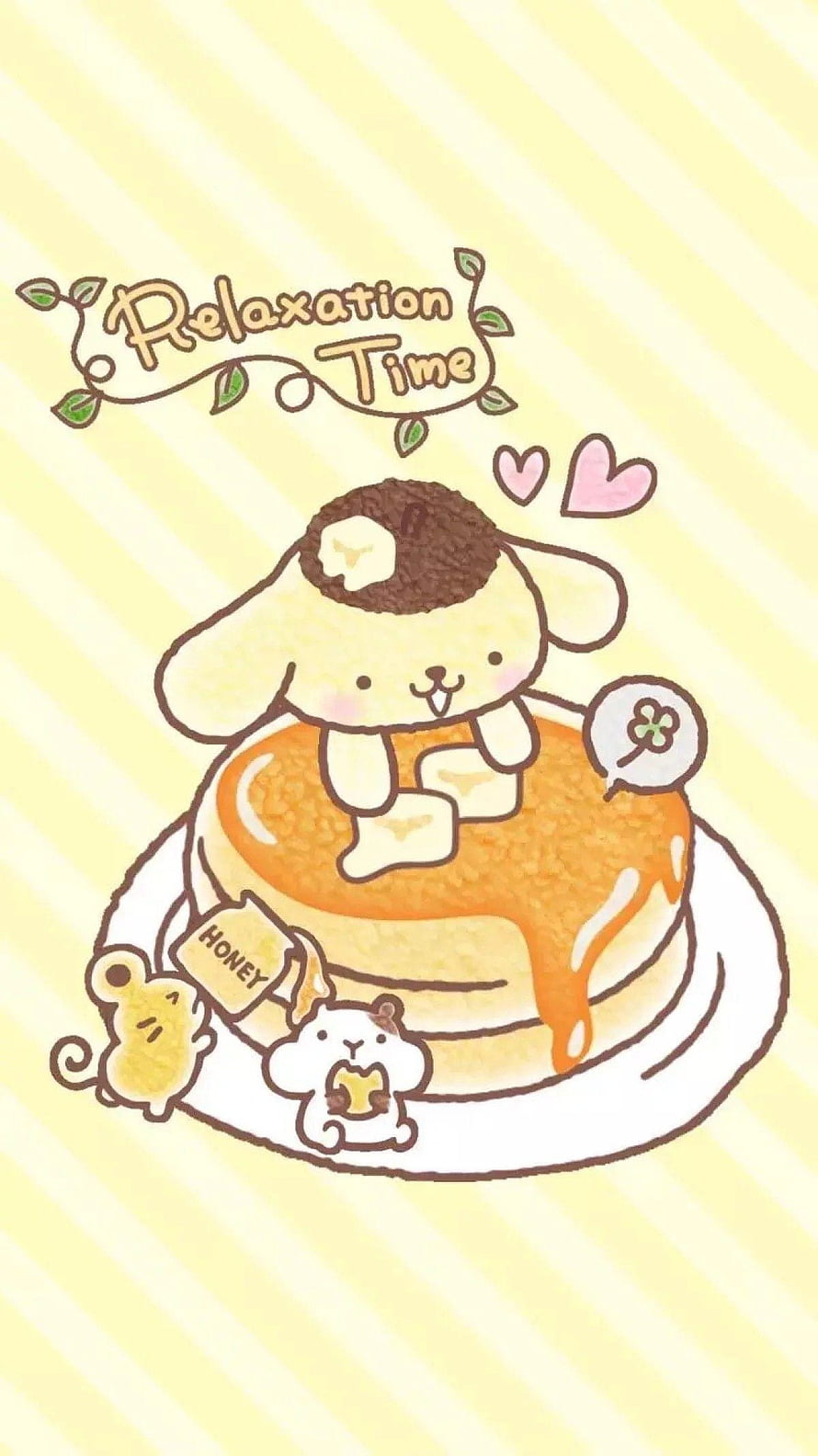Pompompurin Sitting on Honey Drizzled Pancakes with Cute Hamsters in Kawaii Style HD phone wallpaper