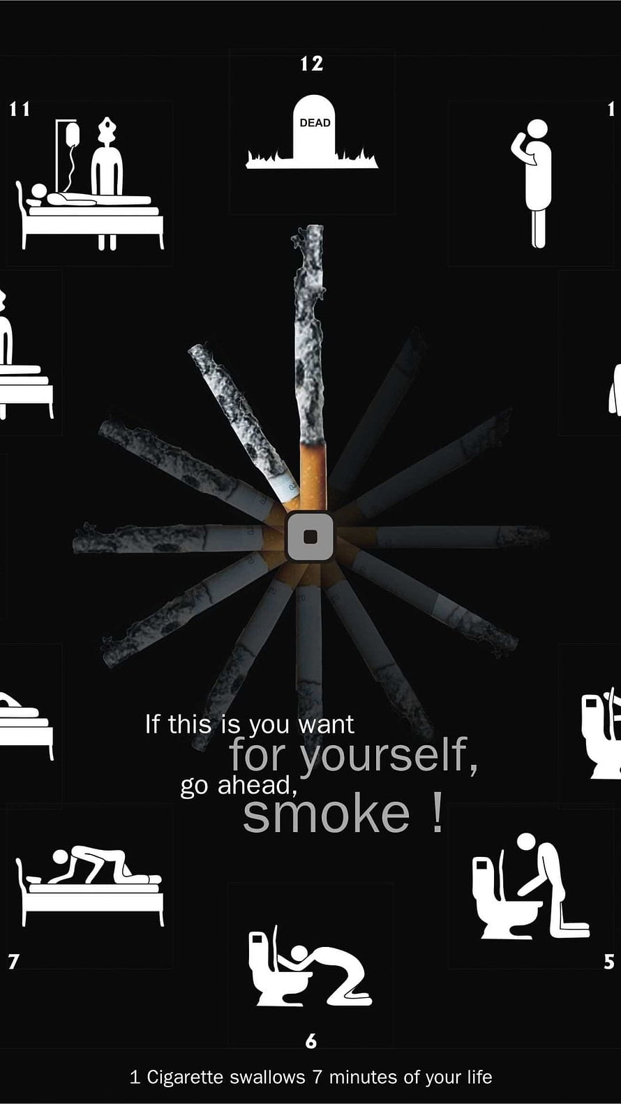 Anti-Smoking Infographic: Cigarette Life Expectancy Clock and Health Consequences HD phone wallpaper