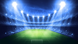 UEFA Champions League Stadium at Night with Bright Floodlights and Full Crowd HD wallpaper