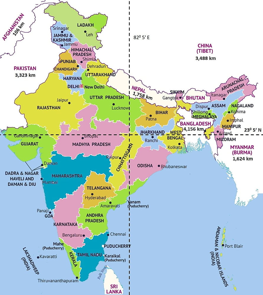 Colorful Political Map of India Showing All States, Union Territories, and Neighboring Countries HD phone wallpaper
