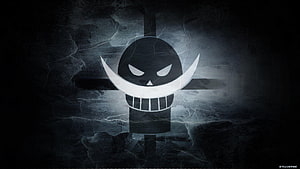 One Piece Whitebeard Pirates Jolly Roger Emblem on Dark Cracked Stone Background HD wallpaper