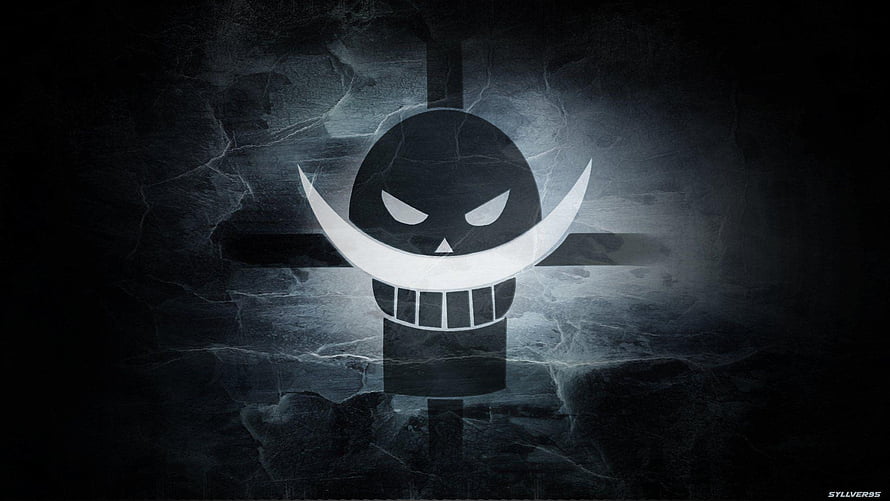One Piece Whitebeard Pirates Jolly Roger Emblem on Dark Cracked Stone Background HD wallpaper