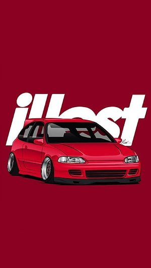 Stylized Red Honda Civic EG Hatchback Digital Art on Deep Maroon Background HD phone wallpaper