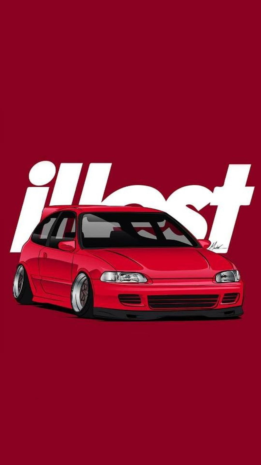 Stylized Red Honda Civic EG Hatchback Digital Art on Deep Maroon Background HD phone wallpaper