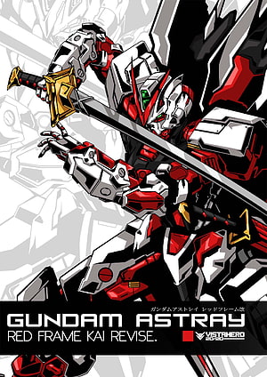 Gundam Astray Red Frame Kai Revise wielding a katana in dynamic red and white mecha action pose HD phone wallpaper