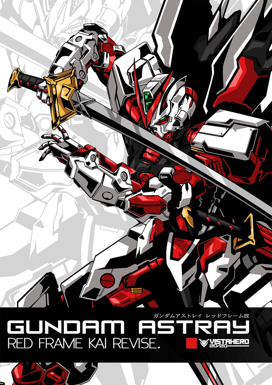 Gundam Astray Red Frame Kai Revise wielding a katana in dynamic red and white mecha action pose HD phone wallpaper