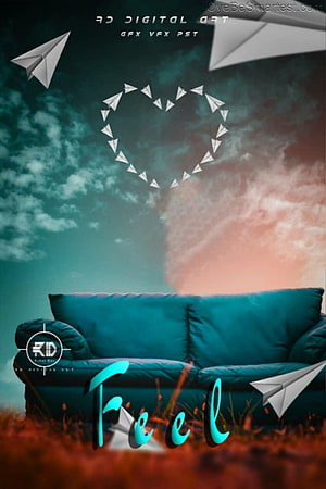 Surreal Sofa in Autumn Field with Paper Airplane Heart and Teal Sky HD phone wallpaper