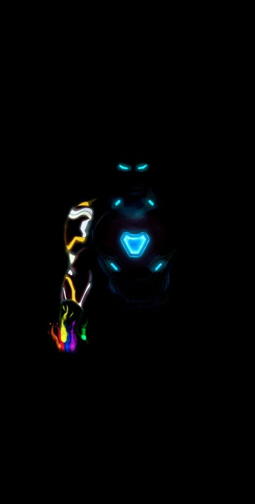 Iron Man Nano Armor Glowing in the Dark with Multicolor Energy Effects HD phone wallpaper