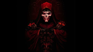 Diablo 2 Resurrected Skeletal Sorcerer in Dark Red Robes and Hood HD wallpaper