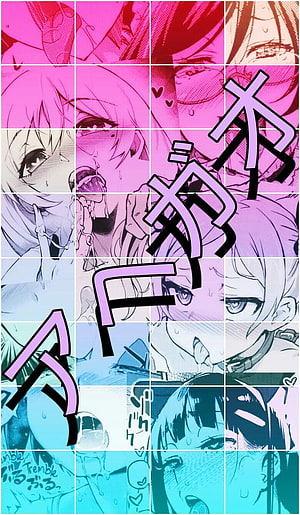 Vibrant Anime Aesthetic Grid with Japanese Typography and Character Close-Ups HD phone wallpaper