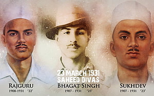 Bhagat Singh, Rajguru, and Sukhdev: Portraits of the 1931 Shaheed Divas Martyrs HD wallpaper