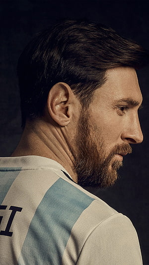 Lionel Messi Profile Portrait in Argentina National Team Jersey HD phone wallpaper