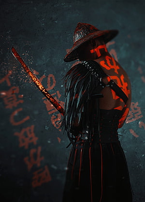 Cyberpunk Samurai Android Warrior with Glowing Red Katana and Leather Harness HD phone wallpaper