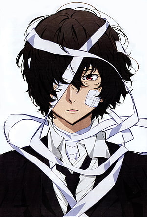 Dazai Osamu Anime Character Portrait With Bandages And Red Eye HD phone wallpaper