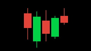 Minimalist Candlestick Chart with Red and Green Bars on Black Background HD wallpaper