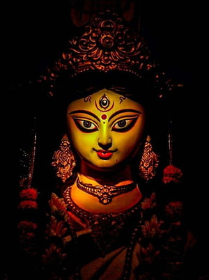 Maa Durga Divine Feminine Goddess Portrait with Ornate Headdress and Jewelry HD phone wallpaper