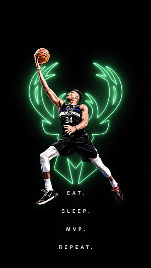 Giannis Antetokounmpo Milwaukee Bucks Neon Wings Basketball Action Poster HD phone wallpaper