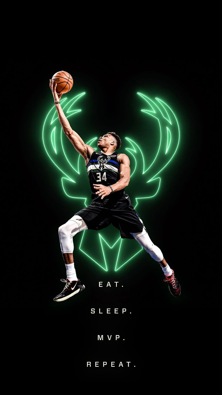 Giannis Antetokounmpo Milwaukee Bucks Neon Wings Basketball Action Poster HD phone wallpaper
