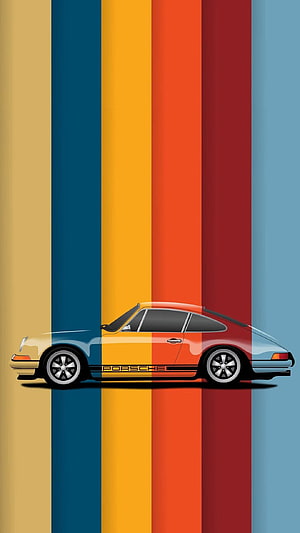 Minimalist Porsche 911 Side Profile Against Vibrant Vertical Color Stripes HD phone wallpaper