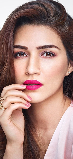 Kriti Sanon Close-Up Portrait With Bold Pink Lipstick And Soft Glam Makeup HD phone wallpaper