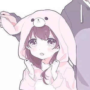 Cute Anime Girl in Pink Bear Hoodie with Soft Pastel Aesthetic HD phone wallpaper