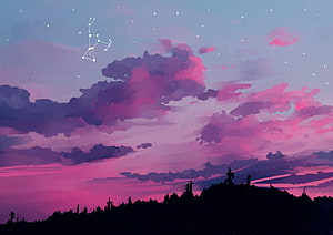 Orion Constellation Over a Dreamy Pink and Purple Sunset Sky HD wallpaper
