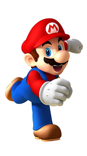 Super Mario 3D Render in Dynamic Running Pose with Red Cap and Blue Overalls HD phone wallpaper