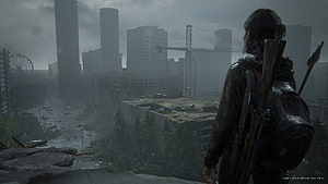 Ellie overlooking a ruined cityscape in The Last of Us Part 2 HD wallpaper