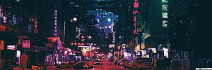 Cyberpunk Asian City Street at Night with Neon Signs and Rain HD wallpaper