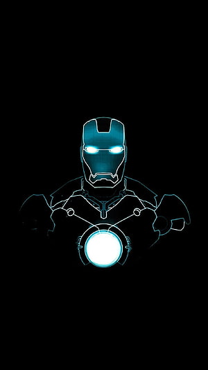 Iron Man Neon Wireframe Portrait with Glowing Arc Reactor on Black Background, Iron Man Drawing Mobile, iron man suits HD phone wallpaper