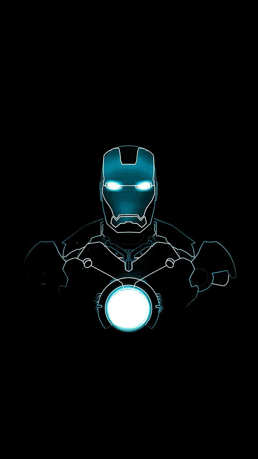 Iron Man Neon Wireframe Portrait with Glowing Arc Reactor on Black Background HD phone wallpaper
