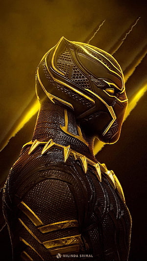 Black Panther Golden Jaguar Armor Concept Art by Milinda Srimal HD phone wallpaper
