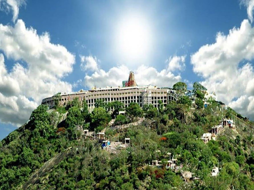 Palani Murugan Temple on a Lush Green Hilltop Under a Bright Blue Sky HD wallpaper