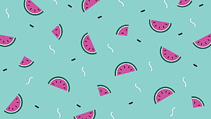 Cute Watermelon Slice Pattern on Mint Background for Laptops HD wallpaper